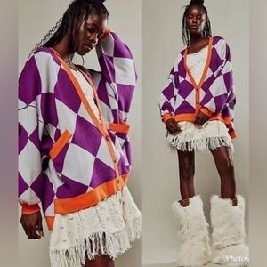 NWOT Free People We the Free M The Manny Cardigan in Dahlia Combo New $248